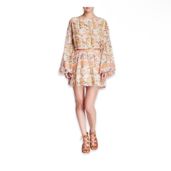 Free People Silver Sun‎ Cutout Print Dress size large orange ivory boho EUC - Picture 5 of 16